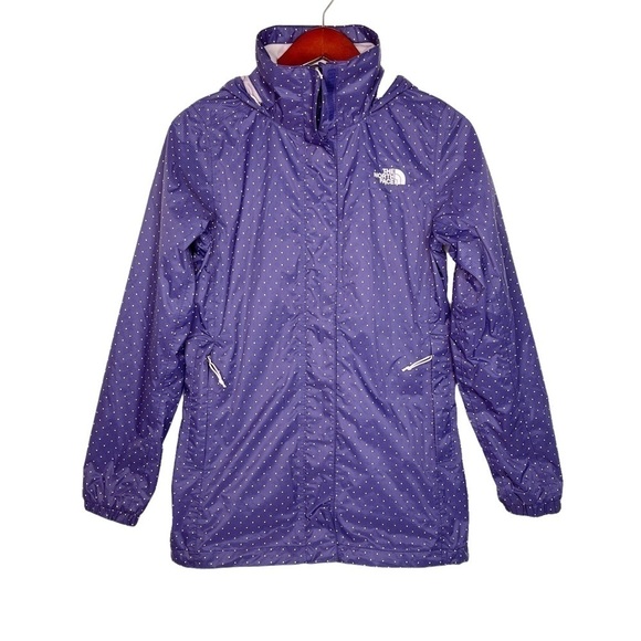 THE NORTH FACE Hooded Windbreaker Jacket Size XS in Polka Dot Navy Blue - Picture 1 of 14